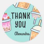 ラテおもしろいコーヒーボバ茶の誕生日感謝していあなた ラウンドシール (正面)