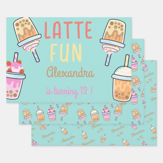 ラテおもしろいコーヒーbobba紅茶の誕生日 ラッピングペーパーシート (セット)