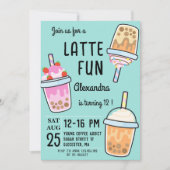 ラテおもしろいコーヒーbobba紅茶の誕生日 招待状 (正面)
