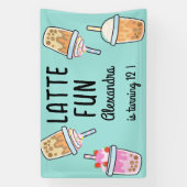 ラテおもしろいコーヒーbobba紅茶の誕生日 横断幕 (縦)