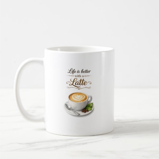 ラテが人生を豊かにする コーヒー 引用 デザイン コーヒーマグカップ (左)