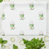 ラテとホイップクリーム（緑） キッチンタオル (折り畳み)