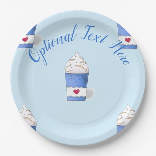 ラテとホイップクリーム（青） ペーパープレート (正面)
