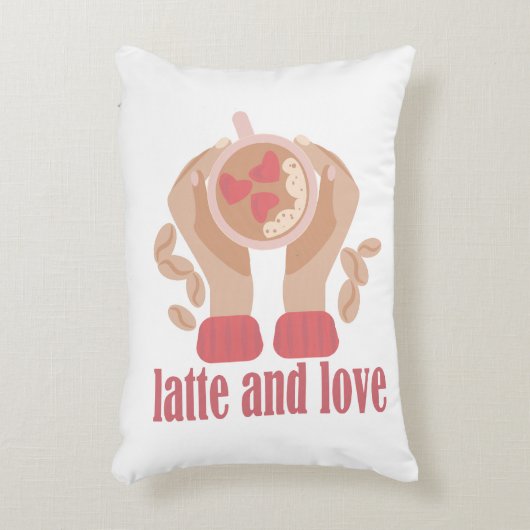 ラテとラブカップ、手とコーヒー引用文 アクセントクッション (正面(垂直))
