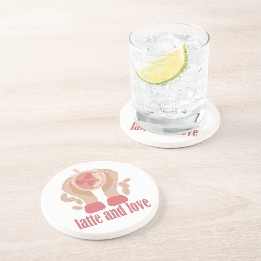 ラテとラブカップ、手とコーヒー引用文 コースター (側面)