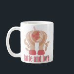 ラテとラブカップ、手とコーヒー引用文 コーヒーマグカップ<br><div class="desc">コーヒ素晴らしー引用文のスケッチカップとカラー付きフラットスタイルの手を持つオーガニックレタリング</div>