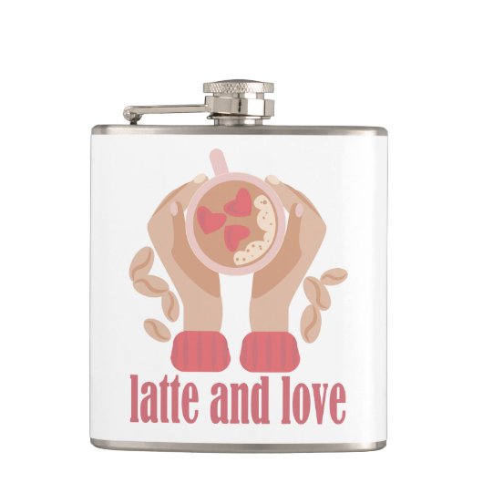 ラテとラブカップ、手とコーヒー引用文 フラスク (正面)