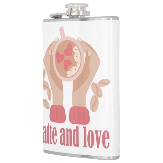 ラテとラブカップ、手とコーヒー引用文 フラスク (左)