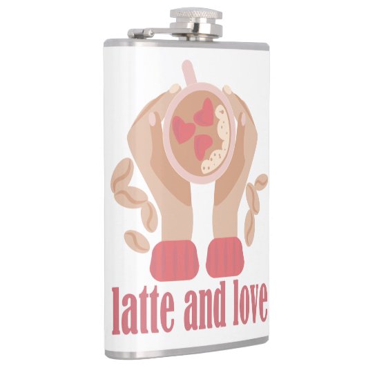 ラテとラブカップ、手とコーヒー引用文 フラスク (右)
