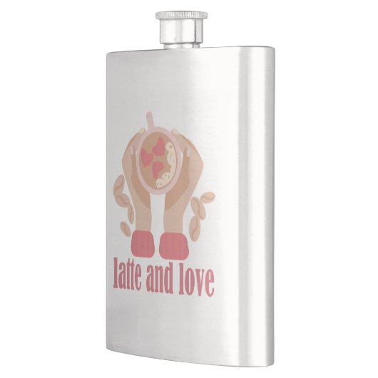 ラテとラブカップ、手とコーヒー引用文 フラスク (左)