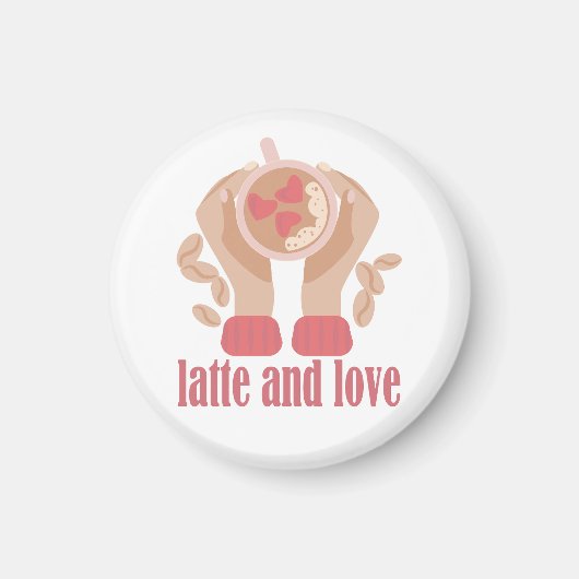 ラテとラブカップ、手とコーヒー引用文 マグネット (正面)