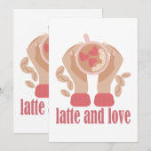 ラテとラブカップ、手とコーヒー引用文 招待状 (正面/裏面)