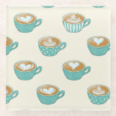 ラテアートかわいいブルーコーヒーマグ ガラスコースター (正面)