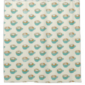 ラテアートかわいいブルーコーヒーマグ シャワーカーテン (正面)