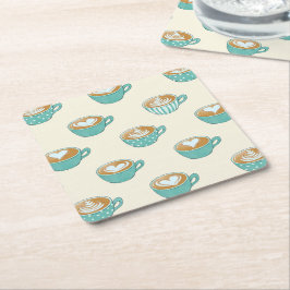 ラテアートかわいいブルーコーヒーマグ スクエアペーパーコースター