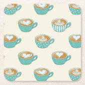 ラテアートかわいいブルーコーヒーマグ スクエアペーパーコースター (正面)