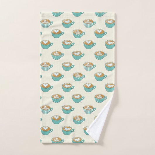 ラテアートかわいいブルーコーヒーマグ バスタオルセット (ハンドタオル)