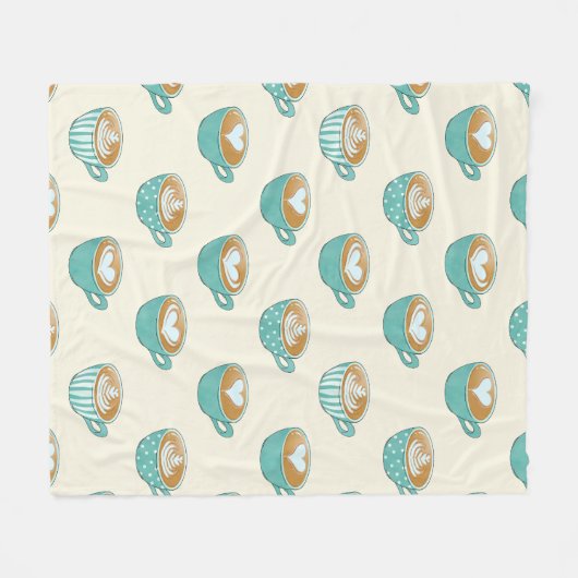 ラテアートかわいいブルーコーヒーマグ フリースブランケット (正面(横))