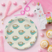 ラテアートかわいいブルーコーヒーマグ ペーパープレート (パーティー)