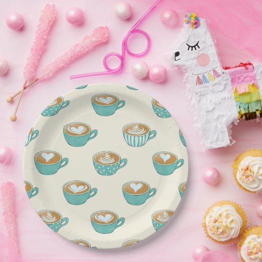 ラテアートかわいいブルーコーヒーマグ ペーパープレート (パーティー)