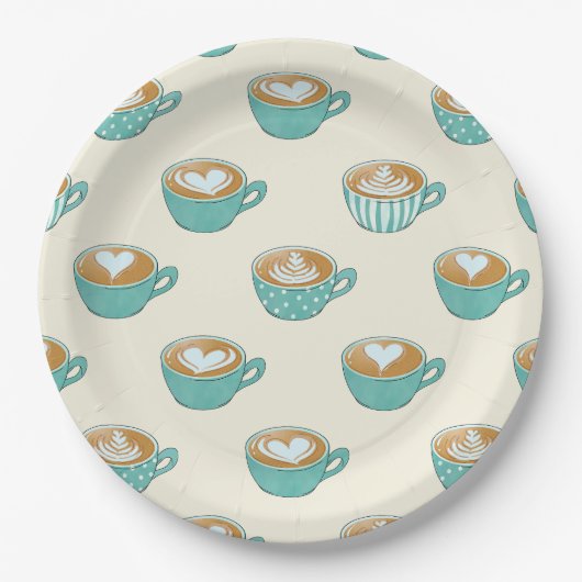 ラテアートかわいいブルーコーヒーマグ ペーパープレート (正面)
