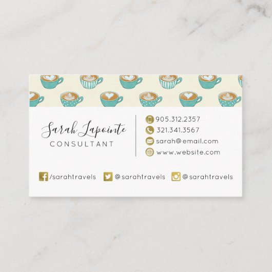 ラテアートかわいいブルーコーヒーマグ 名刺 (裏面)