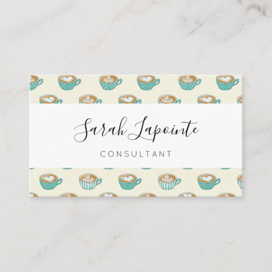 ラテアートかわいいブルーコーヒーマグ 名刺 (正面)