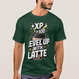 ラテアートでレベルアップ!ゲーミングコーヒー Tシャツ
