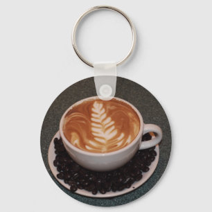 ラテアートとコーヒー豆 キーホルダー