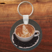 ラテアートとコーヒー豆 キーホルダー (正面)