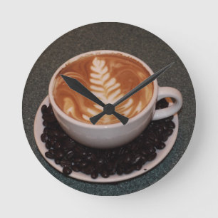 ラテアートとコーヒー豆 ラウンド壁時計
