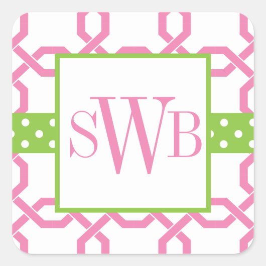 ラティスおよびグロスグレインモノグラムのステッカー スクエアシール (正面)