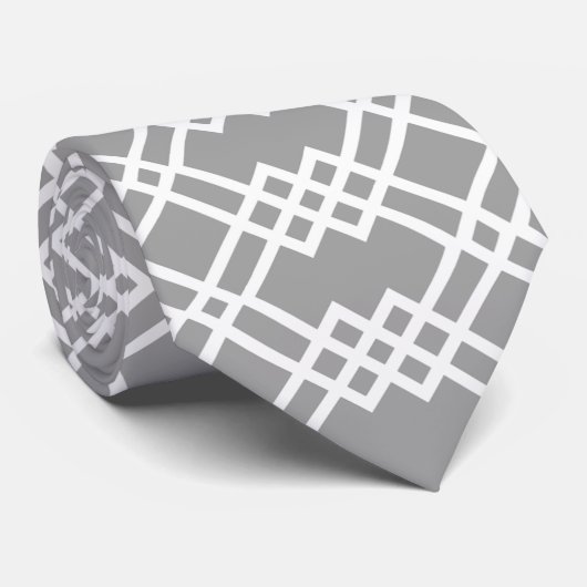 ラティスモダンジオメトリウォームグレーとホワイト ネクタイ (ロール)