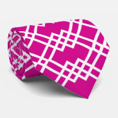 ラティスモダン幾何学的ラズベリーピンク&ホワイト ネクタイ (ロール)