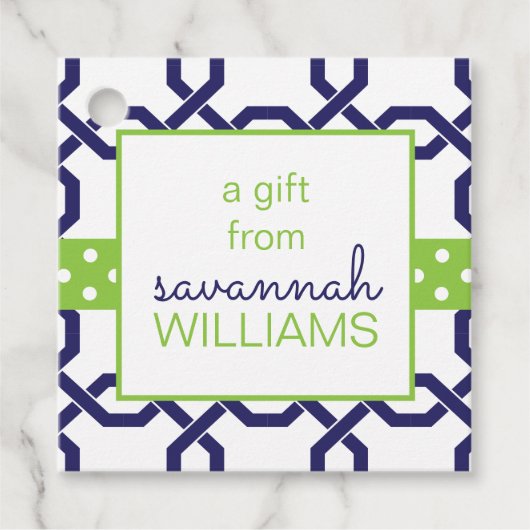 ラティス&グロスグレインパーソナライズされたギフトまたはメッセージカード フェイバータグ (正面)