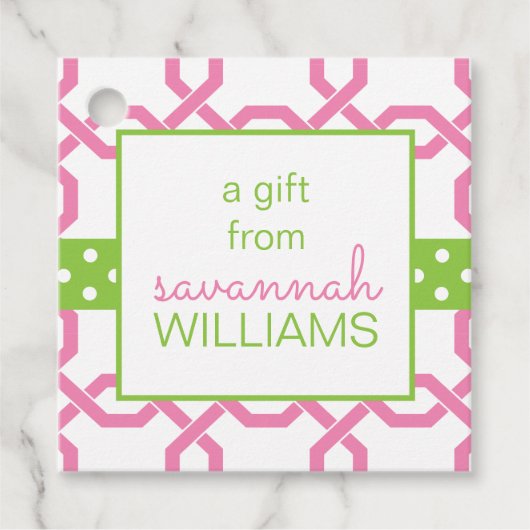 ラティス&グロスグレインパーソナライズされたギフトまたはメッセージカード フェイバータグ (正面)