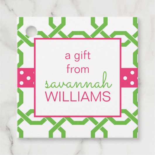 ラティス&グロスグレインパーソナライズされたギフトまたはメッセージカード フェイバータグ (正面)