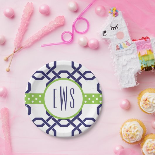 ラティス&グロスグレインモノグラムの紙プレート ペーパープレート (パーティー)