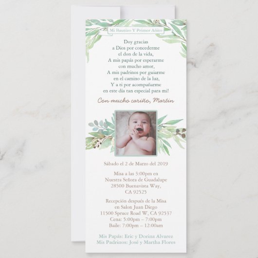 ラティーノのバプテスマの最初の誕生日，でスペインの, 招待状 (正面)