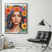 ラティーノアメリカンガールウォーター色アートプリント ポスター