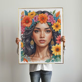 ラティーノアメリカンガールウォーター色アートプリント ポスター