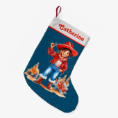 ラティーノ女性のカーボーイバケラクリスマス スモールクリスマスストッキング (正面 (吊り時))