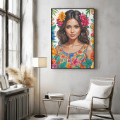 ラティ鮮やかノアメリカンガールウォーターポートレート ポスター