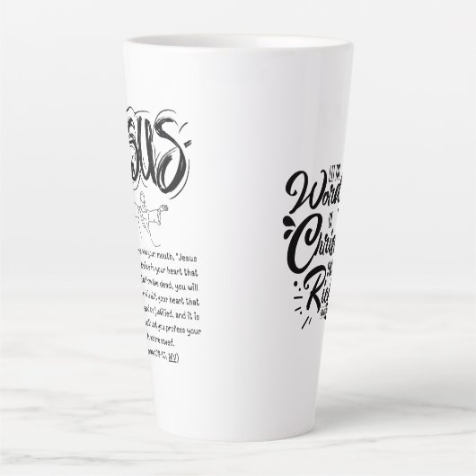 ラテコーヒーマグ – 救い祈りの言葉 – 信仰 カフェラテマグ (正面)