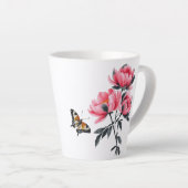 ラテマグカップ – ピンク牡丹の花,蝶 カフェラテマグ (右アングル)