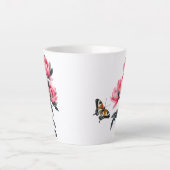 ラテマグカップ – ピンク牡丹の花,蝶 カフェラテマグ (正面)