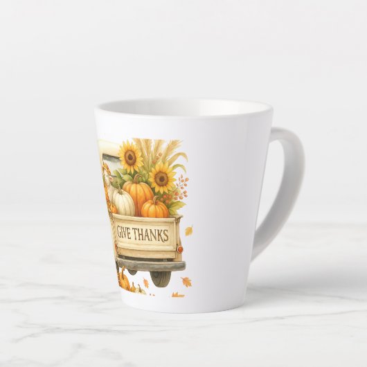 ラテマグ与え感謝してい秋トラックのマグ カフェラテマグ (右アングル)