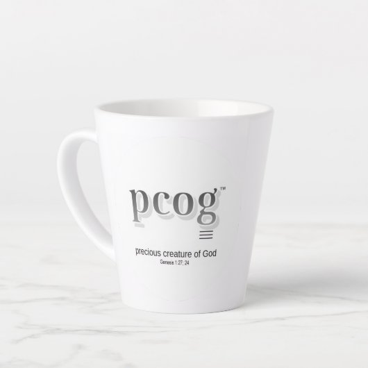 ラテマグ 12オンス フレアデザイン - "pcog" アクロニムとメッセージ (左アングル)