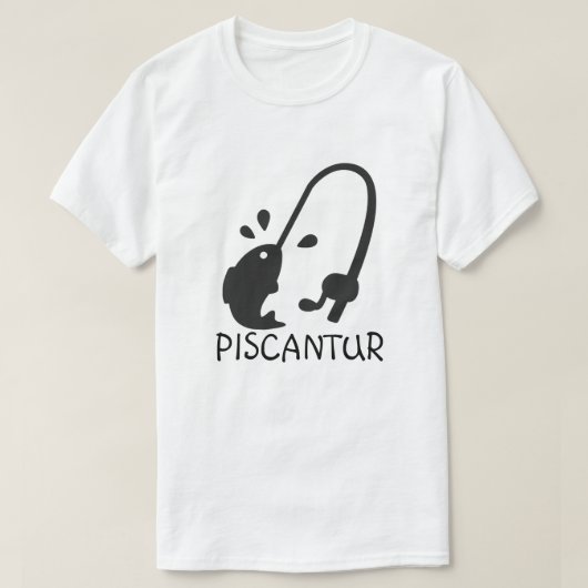 ラテンの単語: piscanturおよび魚および魚釣り棒 tシャツ (デザイン正面)