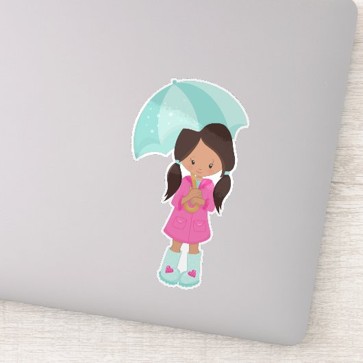 ラテンアメリカ系女性ガール、レインコートのガール、傘を持つガール シール